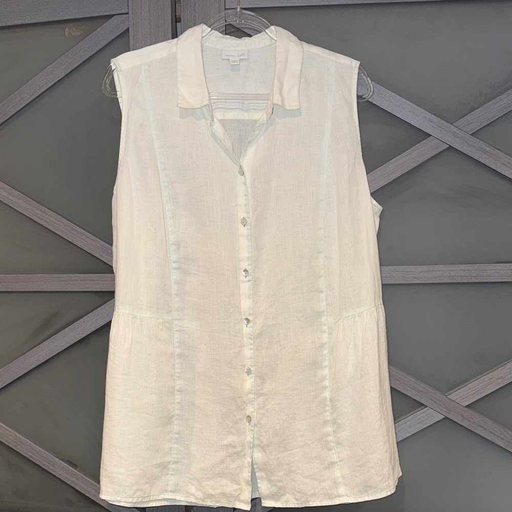 J. Jill Sleeveless Cream Button Down Linen Shirt